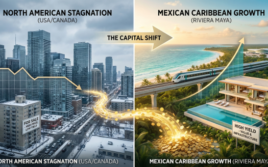 Real Estate Investment Mexico vs USA chart showing capital migration to Belle Ame Playa del Carmen due to high ROI and infrastructure growth