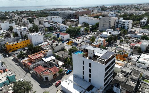 ready to deliver 1 bedroom condos in Playa del Carmen drone view Avenida 25 Norte