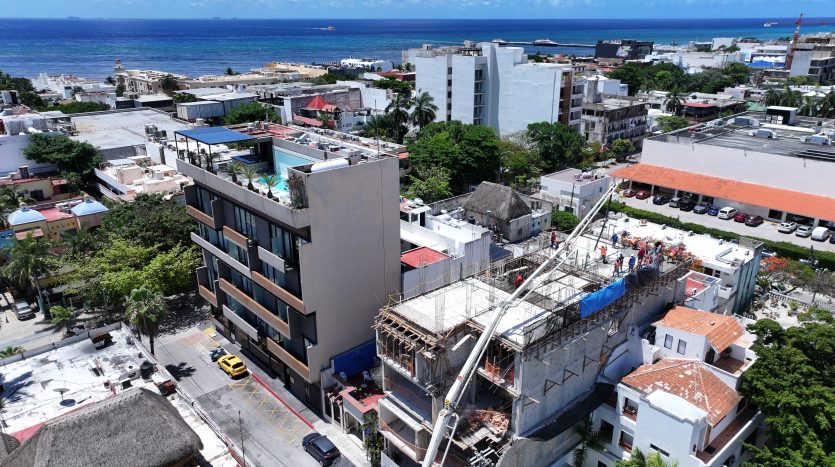 Boutique condo investment Riviera Maya — Belle Âme aerial view Playa del Carmen ocean